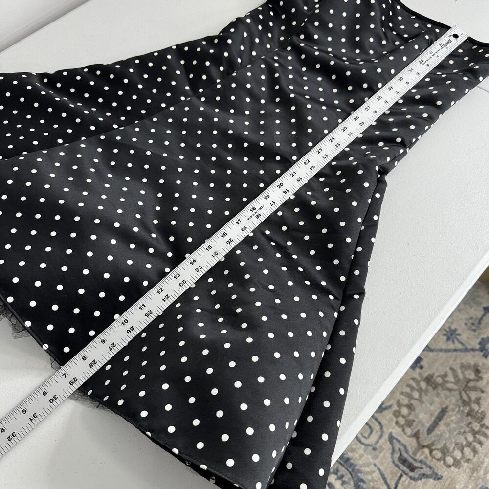 Vintage Jessica McClintock Dress Womens 6 Black Polka Dot Strapless Retro Pinup - Picture 11 of 13